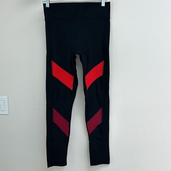 All Access Black Red Colorblock Stripe Moto High Rise Leggings M - Picture 2 of 7